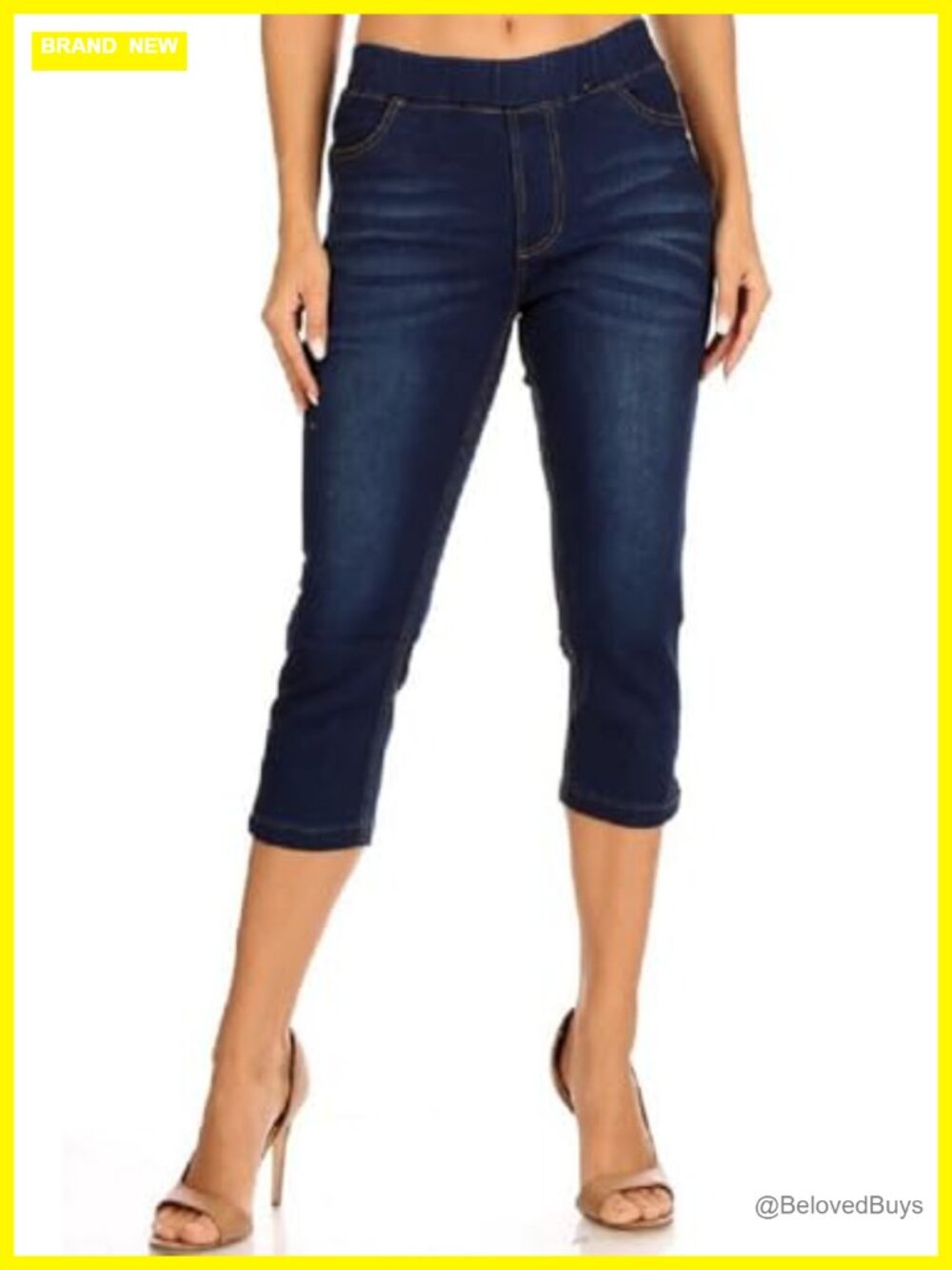 Women's Capri Jeans Stretch Denim Pull On Jegging Slit Elastic Waist